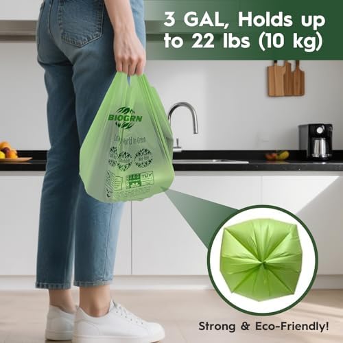 2.6-3 Gallon Compostable Trash Bags with Handles 80 Count 0.67 Mil 11.36 L Small Kitchen Wet Food Scrap Waste Compost Bag for Countertop Bin ASTM D6400 US BPI and OK Compost Home Certified - Image 3
