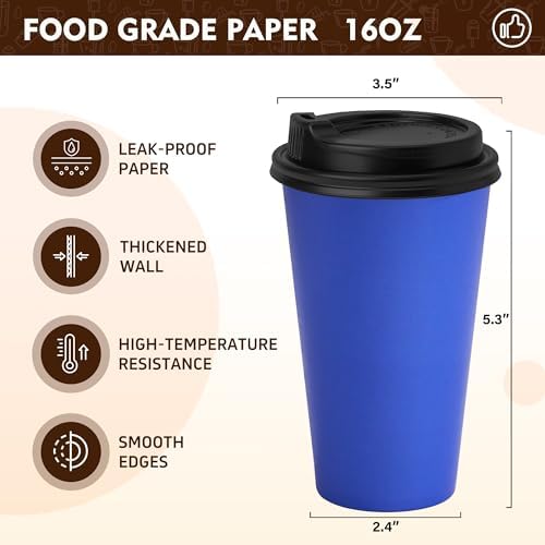 YEEHAW 16 oz Coffee Cups with Lids, Blue, 100 Pack - Image 2