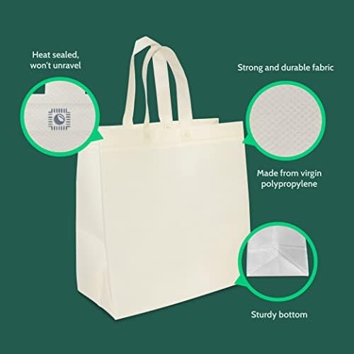 Bagways 10 PACK Reusable Grocery Bags with Handles, Durable, Foldable, Washable Eco-Friendly Shopping Totes, 14x6.5x14 Inch, Cream - Image 4
