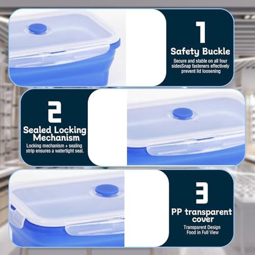 4 Collapsible Food Storage Containers, Silicone Food Storage Containers with Plastic Airtight Lids, Collapsible Storage Containers for Food Camping, Microwave Dishwasher Freezer Safe - Image 4