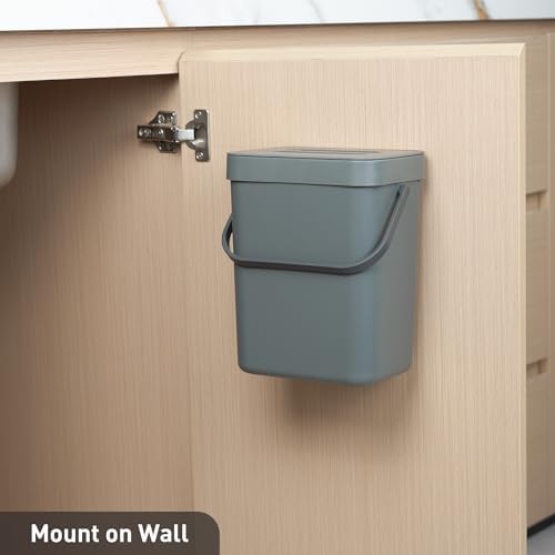 EKO Puro Mini Wall-Mounted Kitchen Trash Can with Lid Food Waste Caddy, 0.79 Gal / 3L (Grey) - Image 4