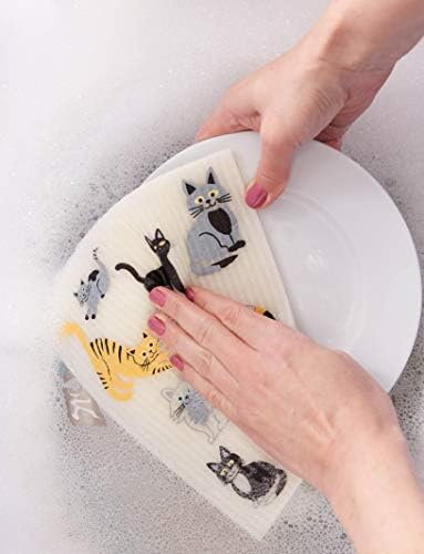 DII Swedish Dishcloths for Kitchen & Cleaning, Reusable, Machine Washable & Dishwasher Safe, Biodegradable, 7.75 x 6.75, Cats Everywhere!, 3 Piece - Image 5