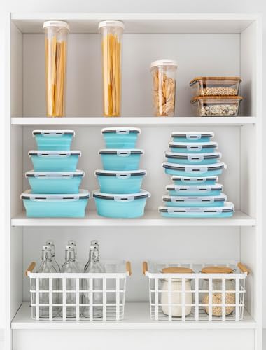 Lunememo 16 Pack Collapsible Silicone Food Storage Containers with Lids, Freezer & Dishwasher Safe, Foldable Lunch Box for Camper, Leftovers, Snacks, Meals, Blue - Image 4