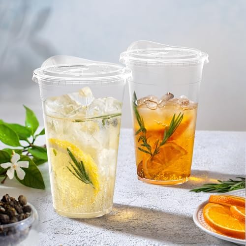 Dealusy 100 Pack - 20 oz Clear Plastic Cups with Sip Lids - Image 4