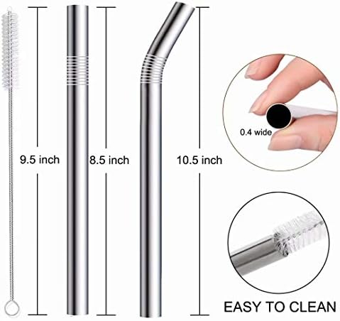 Vinaco 6 Pack 0.4" Wide Bore Reusable Stainless Steel Metal Smoothie Straws - Image 5
