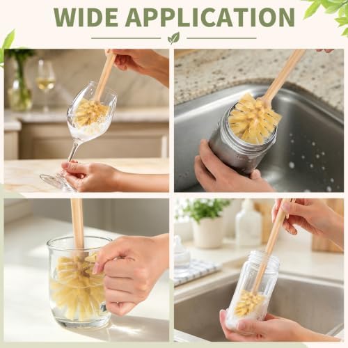 GREENTH PRO Nature Bamboo Bottle Brush with Sisal Bristle - Long Handle Hanging Design Cleaning Brush for Water Bottles Baby Bottles Sports Bottles Glasses Water Glasses Wine Glasses - Image 5