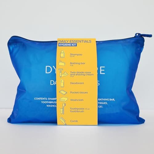 Dynarex DynaCare Daily Hygiene Kit - Travel Essentials Toiletry Bag - Includes TSA Approved Shampoo, Toothbrush Set, Razor and More - Blue, 1 Kit (10-Pieces) by Dynarex