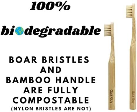 Gaia Guy Natural Bristle Bamboo Toothbrush Family Pack (NO Nylon - Boar Hair ONLY) - Totally Compostable & Biodegradable Boar Bristle and Bamboo Toothbrushes - Zero Waste - 4 Kids and 4 Adults - Image 3