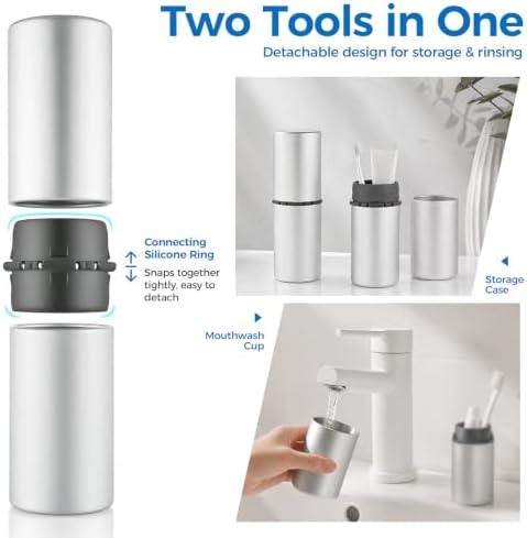 Aluminum Toothbrush Travel Case, Travel Toothbrush and Toothpaste Holder, Portable Toothbrush Mouthwash Cup Holder with Cover for Traveling, Bathroom, Camping, Business Trip-1Pack Silver - Image 4