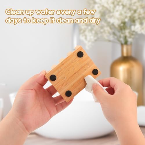 Shampoo Bar and Sponge Holders for Shower – Self-Draining Bamboo Soap Dish Tray, 2 Pack Wooden Soap Saver Racks for Conditioner Bars, Razor, Sink, Bathroom, Kitchen, or Travel - Image 4