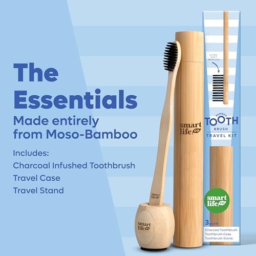 Bamboo Charcoal Toothbrush With Travel Case & Holder Kit - Extra Soft Natural Bristles For Sensitive Teeth | Eco Friendly Portable Wooden Travel Set | Single Wood Toothbrushes Stand & Cover - Image 4
