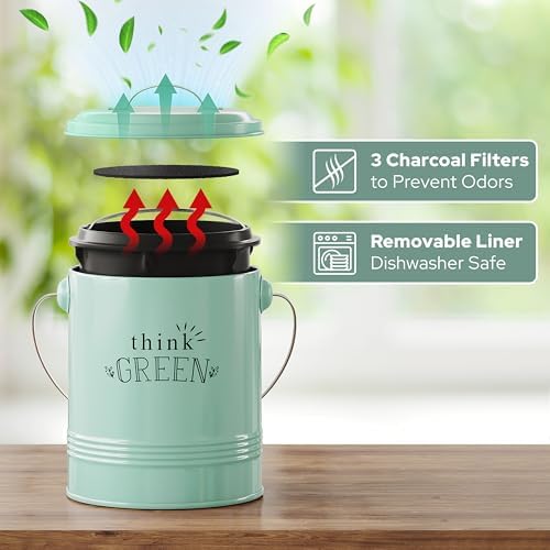 Barnyard Designs 1.2 Gallon Kitchen Counter Compost Bin with Lid (Mint) - Image 2