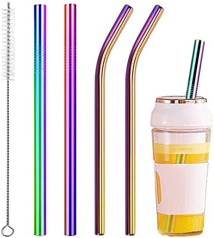 Vinaco 4 Pcs Rainbow 0.4" Wide Bore Reusable Stainless Steel Smoothie Straw by LightingMadeSimple