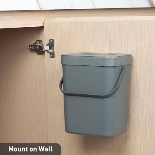 EKO Puro Mini Wall-Mounted Kitchen Trash Can with Lid, Food Waste Caddy, 1.32 Gall / 5L (Grey) (Pack of 12) - Image 4