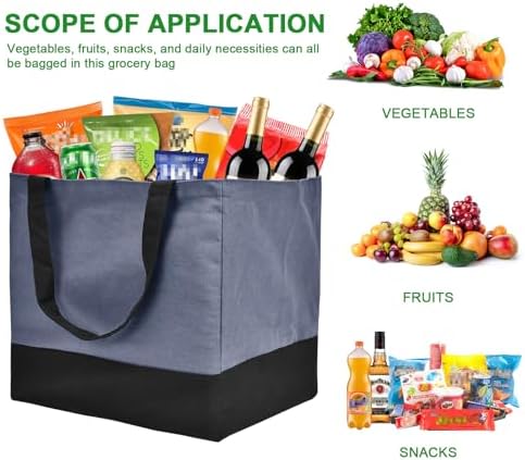 3 Pack Canvas Reusable Grocery Bags Heavy Duty（Blue + Pink + Black）, 8.3 gal Foldable Large Tote Bag with Handles, Holds 60 lbs Canvas Shopping Bags & Washable Eco-friendly Bags with 5 Pockets - Image 3