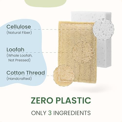 Natural Kitchen Sponges – Eco-Friendly, Compostable Dish Sponges – Loofah & Cellulose Scrubbers – Plastic-Free, Zero-Waste, Biodegradable – Durable, Non-Scratch – Pack of 4 - Image 3