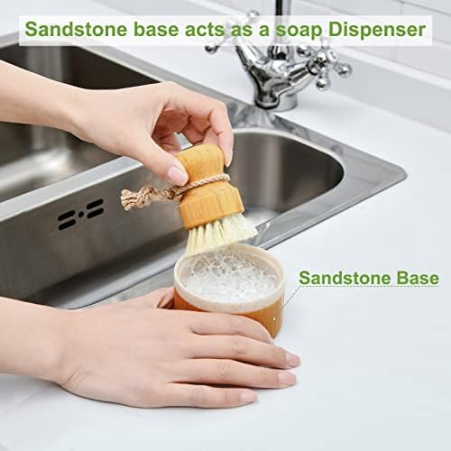 SUBEKYU Bamboo Dish Scrub Brush,Produce Brush,2 Pack with Holder - Image 4