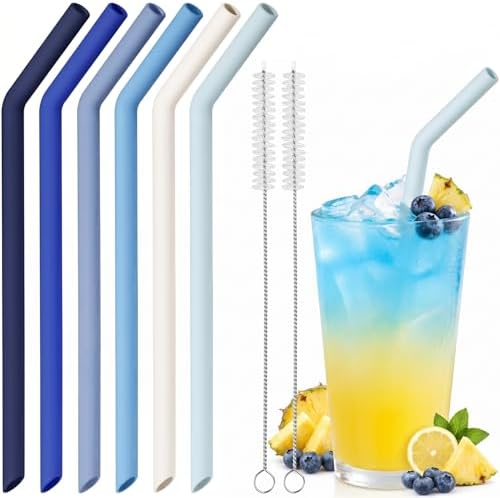 NiHome 6-Pack Wide Reusable Bent Silicone Straws for Smoothies, Milkshake by NiHome