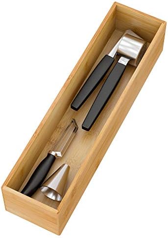Bamboo Kitchen Drawer Organizer 12"x 3", Storage Box for Utensil Organizer by Bambloom