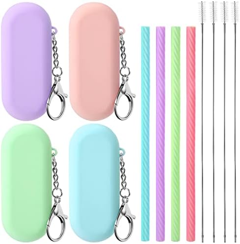 Meanplan 4 Sets Reusable Straws Travel Case Brush Silicone,Classic Color by Meanplan