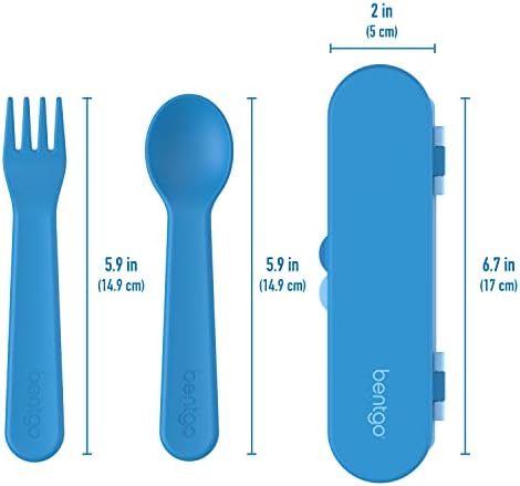 Bentgo® Kids Plastic Utensil Set - Reusable Fork, Spoon & Storage Case, PFAS- & BPA-Free, Easy-Grip Handles, Lightweight, Dishwasher Safe, School Lunch, Travel & On-the-Go (Blue) - Image 5