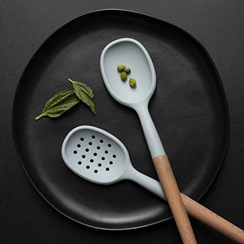 Country Kitchen Non Stick Silicone Utensil Set with Rounded Wood Handles for Cooking and Baking, 6 Piece Set, Mint - Image 7