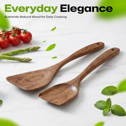AIUHI 2-Piece Teak Wooden Spatula Set, Wooden Cooking Spatulas for Flipping, Stir-Frying & Serving, Nonstick-Safe Wooden Kitchen Utensils - Image 7