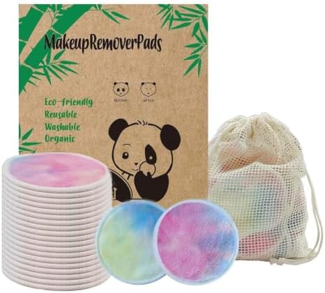 28 Pack Reusable Makeup Remover Face Pads with Laundry Bag Washable Soft and Comfortable Cleaning Face Skin,Washable Bamboo Cotton Rounds Colorful by Sopurrrdy
