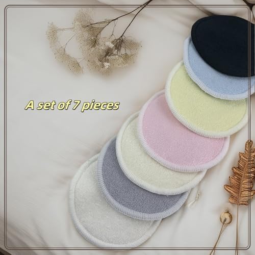 Reusable Makeup Remover Pads - 7 Pcs Soft Cotton Rounds for Face with Friendly Bamboo Fiber, Washable Makeup Remover Cloth for All Skin Types - Ideal for Facial Cleansing (7 Colour) - Image 7