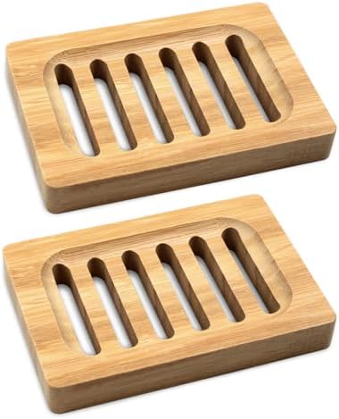 2-Pack Bamboo Wood Soap Dishes – Soap Draining Holders for Bathroom & Kitchen, Eco-Friendly by Unknown