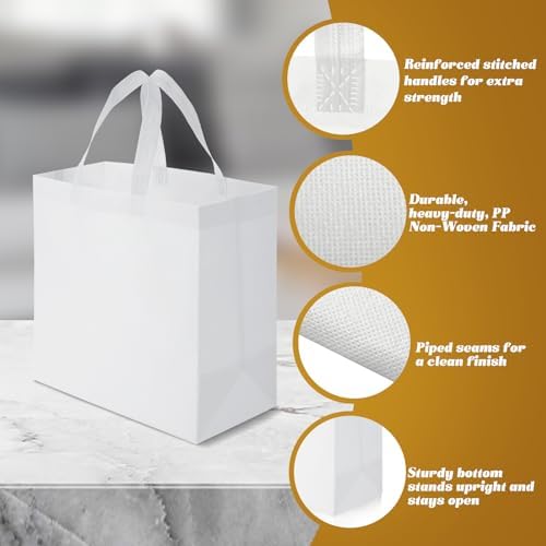 Reginary 50 Pcs Reusable Tote Bags Shopping Bags Non Woven, White - Image 5