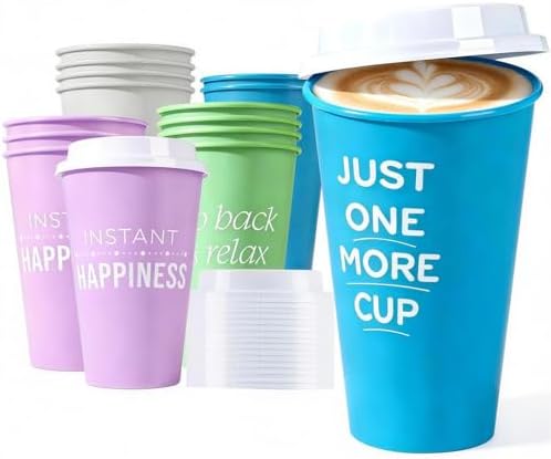Plastic Reusable Coffee Cups with Lids, 15 Pack by MiraFureBrand