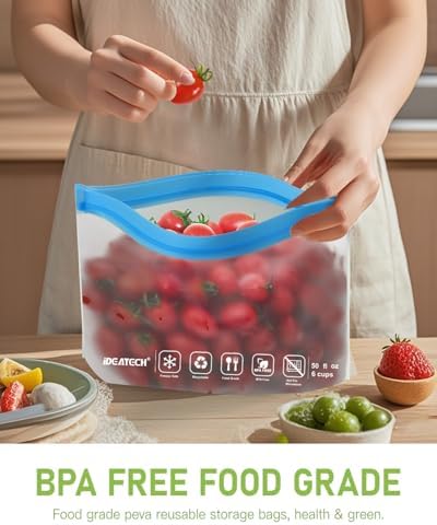 IDEATECH 20Pack Reusable Bags Dishwasher Safe, Leakproof Reusable Freezer Bags, BPA Free Healthy Food Storage Contaizers Sandwich Snack Baggies for Lunch Travel(8 Gallon 6 Quart 6 Snack,Colored) - Image 3