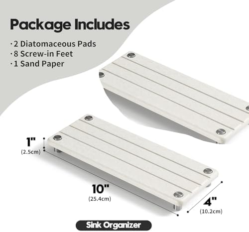 Razborci 2 Pack Fast Drying Water Absorbing Diatomite Stone Mat Tray for Kitchen & Bathroom Counter - Instant Dry Sink Caddy Organizer - Vanity Holder for Soap and Sponge – Beige Gray 10" x 4" - Image 4
