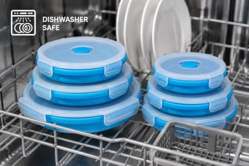 Plus 6PCS Foldable Silicone Food Storage Containers for Kitchen Storage for Leftovers Fruits and Meal Prep Dishwasher Safe Microwave Safe Ideal for Home and Travel (blue, round) - Image 4