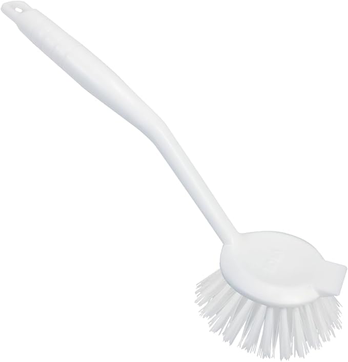LOLA Dish Brush w/Scraper, Durable Fiber Non-Scratch Bristles, Ergonomic Non-Slip Grip Handle, for Baked-on & Caked-on Messes, 1 Pack