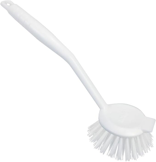 LOLA Dish Brush w/Scraper, Durable Fiber Non-Scratch Bristles, Ergonomic Non-Slip Grip Handle, for Baked-on & Caked-on Messes, 1 Pack