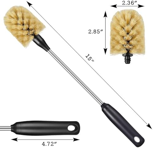 Bottle Cleaning Brush with 2 Replaceable Heads, 15 in, Yellow - Image 4