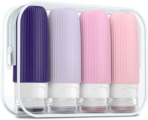 Mrsdry Travel Bottles for Toiletries, Tsa Approved 2oz Travel Bottles, BPA Free Leak Proof Travel Size Toiletry Containers, Refillable Travel Accessories with Toiletry Bag for Shampoo Liquid (4 Pack) by Mrsdry