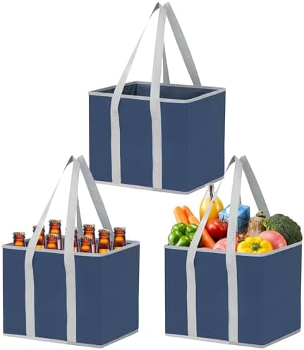 VENO 3 Pack Reusable Grocery Shopping Bags Utility Tote w/Sturdy Handles by Veno