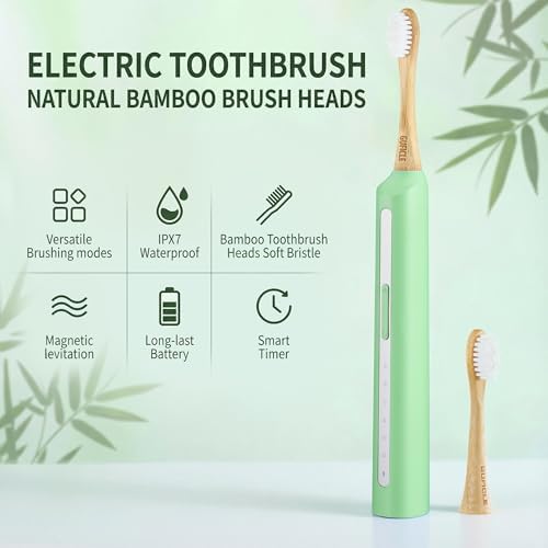 Sonic Electric Toothbrush with Bamboo Heads, Light Green - Image 2
