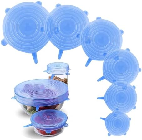 Silicone Stretch Lids – 6 Pack Reusable Food Covers,Flexible Silicone for Bowls, Containers, Fruits – Airtight & Leakproof Seal for Kitchen Storage(blue) by Unknown