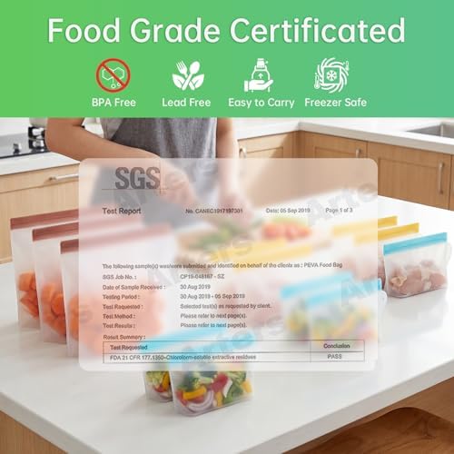 RLAVBL 12 Pack Reusable Freezer Bags, Leakproof Food Storage Bags for Vegetable, Liquid, Snack, Meat, Sandwich - 3 Gallon 4 Sandwich 5 Snack Bags - Image 7