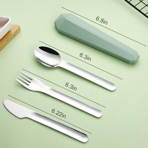 DEVICO Utensils for Lunch Box, 4Pcs Travel Silverware Set with Case, Green - Image 2