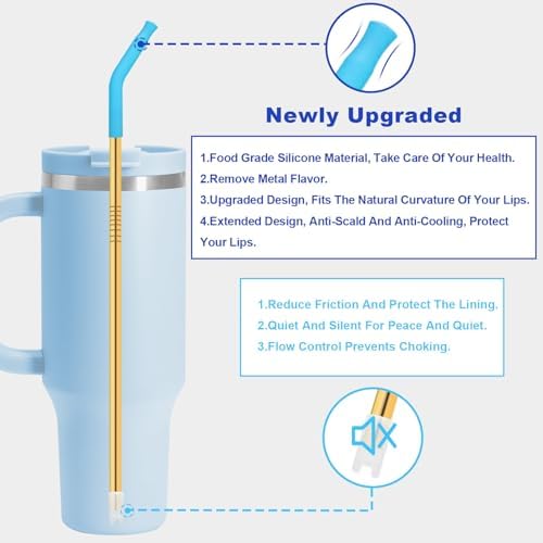 Newly Upgraded 8.5In Reusable Stainless Steel Straws Set 6 PCS with12 Silicone Accessories, 2 Straw Brush, 1 Storage Case, BPA Free, Eco-Friendly Metal Straws for 14, 20, 30,40 oz Tumbler - Image 4