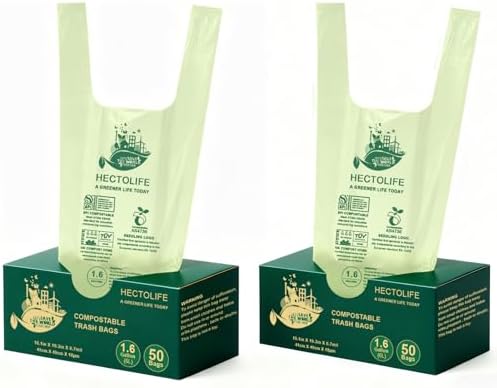 HECTOLIFE 1.6 Gallon 100 Count Compostable Bags Handle Tie by HECTOLIFE