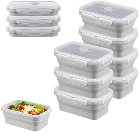 10Pcs Silicone Collapsible Food Storage Containers with Airtight Lids,17oz by MOSIOBERDAVIAN
