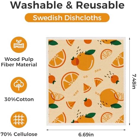 wlich 10 Pack Swedish Dishcloths, Reusable Kitchen Towels with Clips, Fruit - Image 3