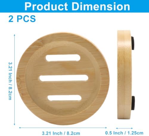 2 Pack Round Bamboo Wooden Soap Dishes, Shampoo Bar Holder with Self Draining Tray, Travel Soap Saver Case for Bathroom Kitchen Sink - Image 3