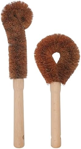 2pcs Coconut Fiber Bottle Brush, Bottle Cleaner Dish Scrubber, Eco Friendly Natural Wooden Cleaning Scrub Bristle Head for Deep Pan Kitchen Dishes Vegetable Washing, Sturdy Handle Holder, Dark Brown by Marsrut